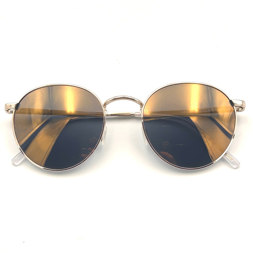 Eco Belize Round Sunglasses Unisex Gold Round Recycled Metal Mirror 52-21-142
